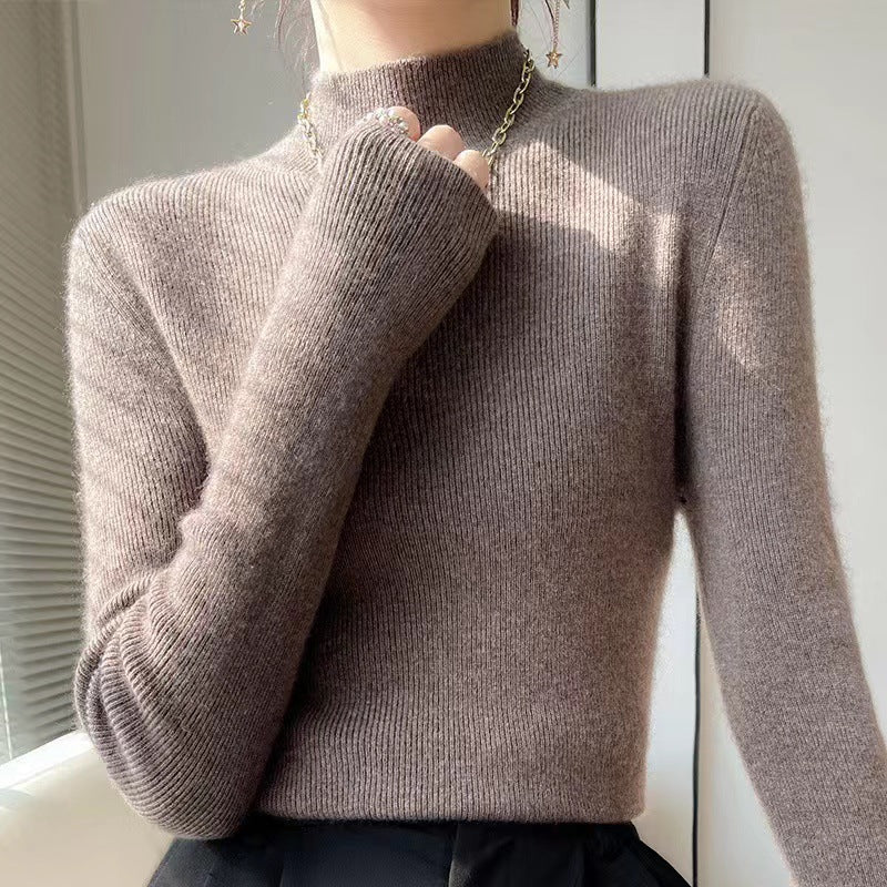 Damen Rollkragenpullover aus Kaschmir für Herbst/Winter-Dunkelbraun-S-Luzern Mode