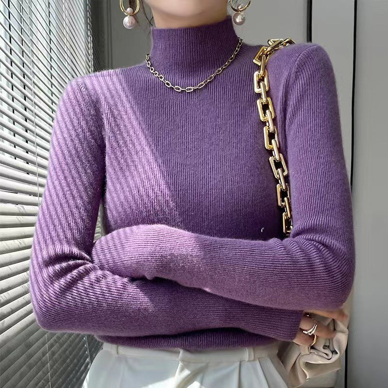 Damen Rollkragenpullover aus Kaschmir für Herbst/Winter-Lila-S-Luzern Mode