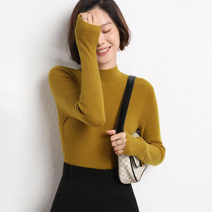 Damen Rollkragenpullover aus Kaschmir für Herbst/Winter-Ockergelb-S-Luzern Mode