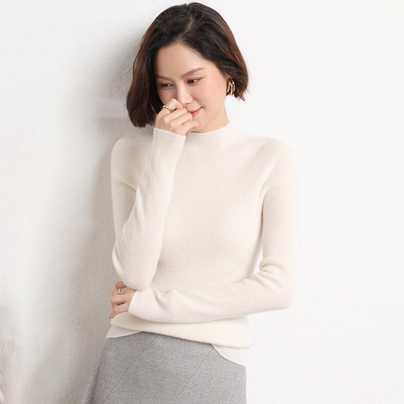 Damen Rollkragenpullover aus Kaschmir für Herbst/Winter-Weiß-S-Luzern Mode
