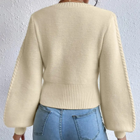 Damen Strickpullover mit Zopfmuster und Ballonärmeln-Luzern Mode