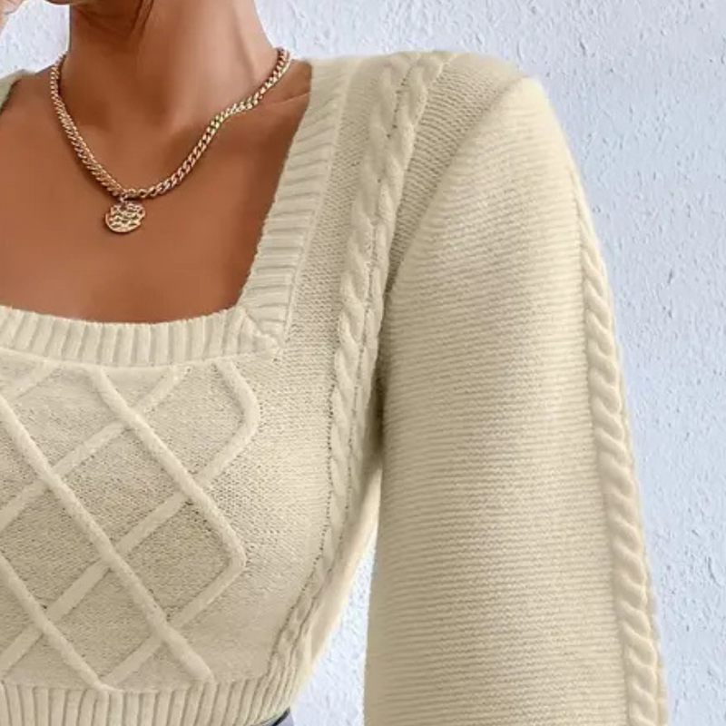 Damen Strickpullover mit Zopfmuster und Ballonärmeln-Luzern Mode