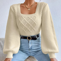 Damen Strickpullover mit Zopfmuster und Ballonärmeln-XS-Luzern Mode