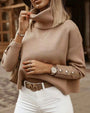 Damen Rollkragenpullover mit Knopfleiste - Elegant & Warm-Beige-S-Luzern Mode