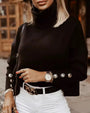 Damen Rollkragenpullover mit Knopfleiste - Elegant & Warm-Schwarz-S-Luzern Mode