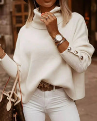 Damen Rollkragenpullover mit Knopfleiste - Elegant & Warm-Weiß-S-Luzern Mode