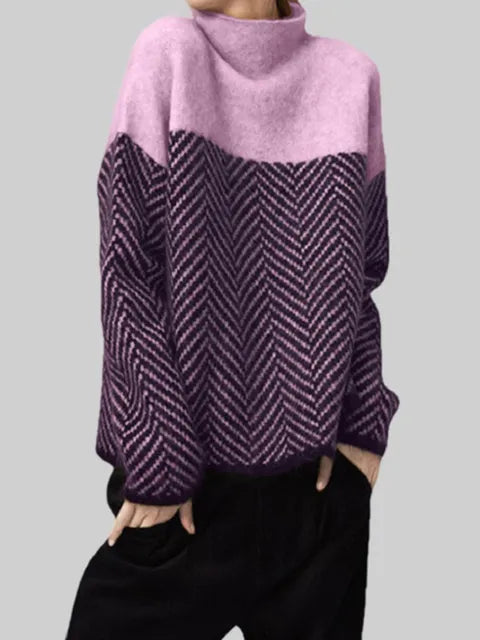 Damenpullover mit Zickzackmuster und Rollkragen kaufen-Lila-Eén maat voor iedereen-Luzern Mode