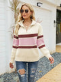 Damen Strickpullover mit Reißverschluss und Streifenmuster-Cremeweiß-S-Luzern Mode