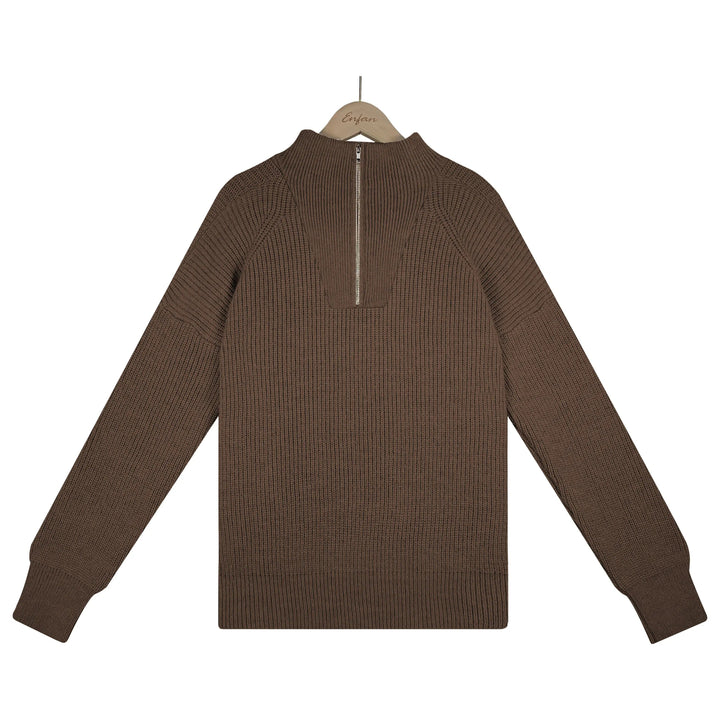 Damen Strickpullover mit Reißverschluss und Streifenmuster-Luzern Mode