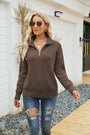 Damen Strickpullover mit Reißverschluss und Streifenmuster-Kamel-S-Luzern Mode