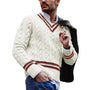 Herren Strickpullover V-Ausschnitt Zopfmuster Elegant-Beige-S-Luzern Mode