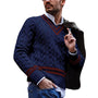 Herren Strickpullover V-Ausschnitt Zopfmuster Elegant-Dunkelblau-S-Luzern Mode