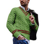 Herren Strickpullover V-Ausschnitt Zopfmuster Elegant-Grün-S-Luzern Mode