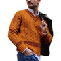 Herren Strickpullover V-Ausschnitt Zopfmuster Elegant-Orange-S-Luzern Mode