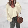 Oversized Damen Strickpullover V-Ausschnitt Lässig Herbstmode-Beige-XS-Luzern Mode