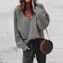 Oversized Damen Strickpullover V-Ausschnitt Lässig Herbstmode-Dunkelgrau-XS-Luzern Mode