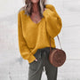 Oversized Damen Strickpullover V-Ausschnitt Lässig Herbstmode-Gelb-XS-Luzern Mode