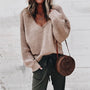 Oversized Damen Strickpullover V-Ausschnitt Lässig Herbstmode-Khaki-XS-Luzern Mode