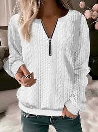 Damen Strickpullover mit Reißverschluss und Zopfmuster-Weiß-S-Luzern Mode
