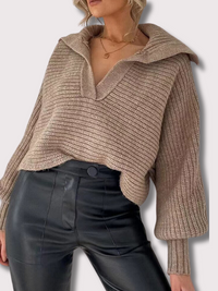 Damen Strickpullover mit V-Ausschnitt und Ballonärmeln-Luzern Mode
