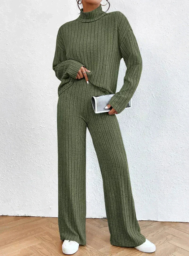 Damen Strickset: Bequemer Pullover und Hose im Set-Grün-S-Luzern Mode