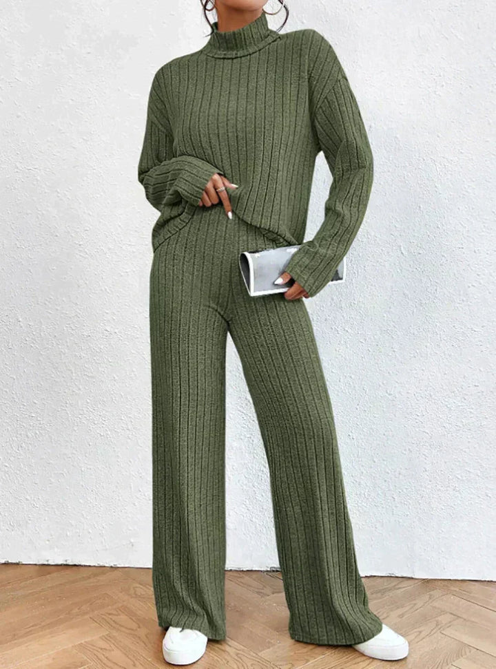 Damen Strickset: Bequemer Pullover und Hose im Set-Grün-S-Luzern Mode