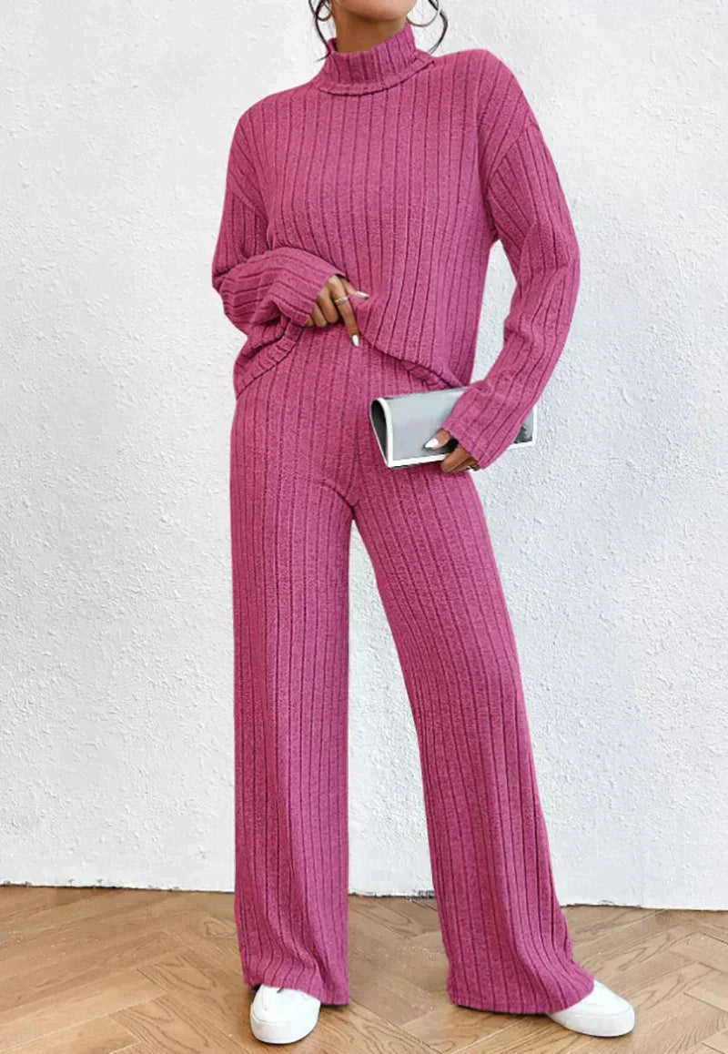 Damen Strickset: Bequemer Pullover und Hose im Set-Rosa-S-Luzern Mode