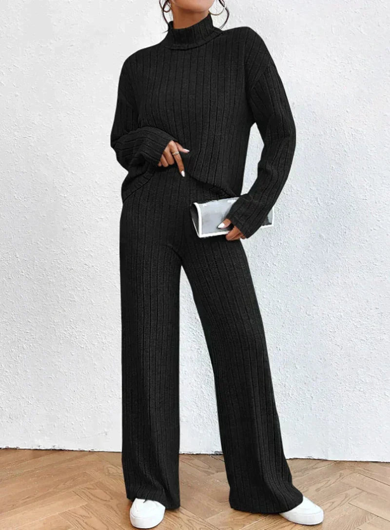 Damen Strickset: Bequemer Pullover und Hose im Set-Schwarz-S-Luzern Mode