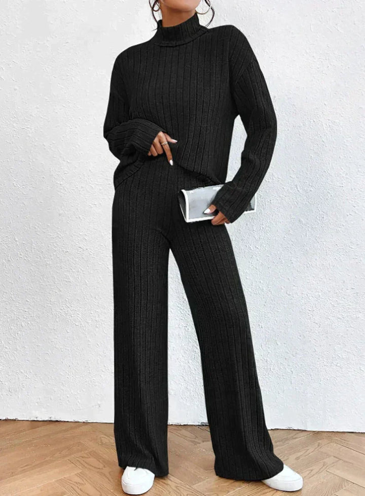 Damen Strickset: Bequemer Pullover und Hose im Set-Schwarz-S-Luzern Mode