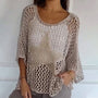 Häkel Netzshirt Damen | Sommer Top | Mesh Look | Trendy Festival Style | Atmungsaktiv-Khaki-M-Luzern Mode