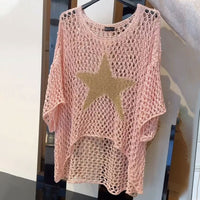 Häkel Netzshirt Damen | Sommer Top | Mesh Look | Trendy Festival Style | Atmungsaktiv-Rosa-M-Luzern Mode