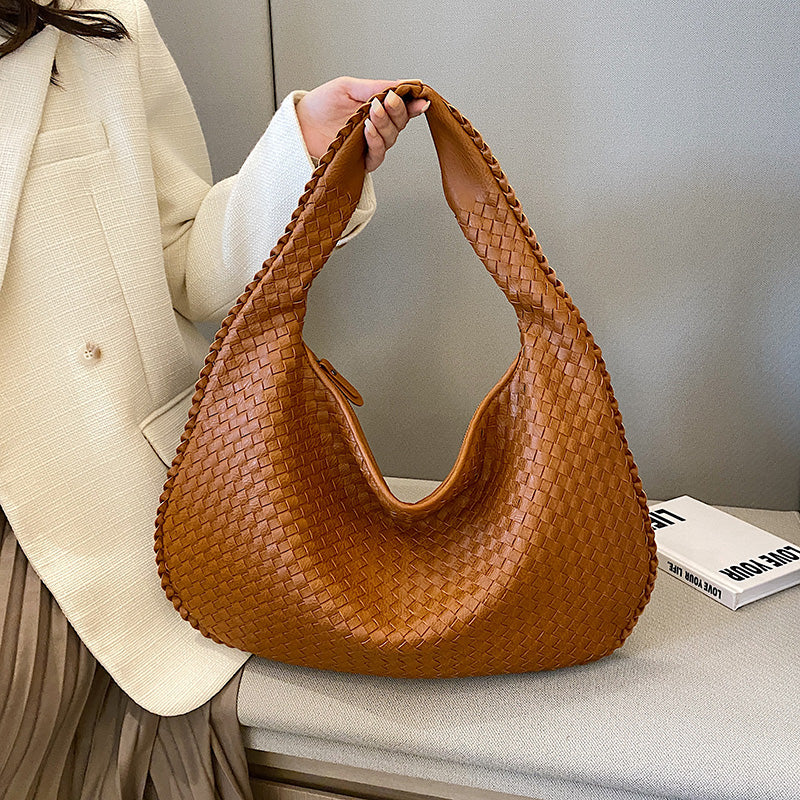 Gewebte Damenhandtasche aus Leder - Stilvolle Hobo Bag-Braun-Luzern Mode