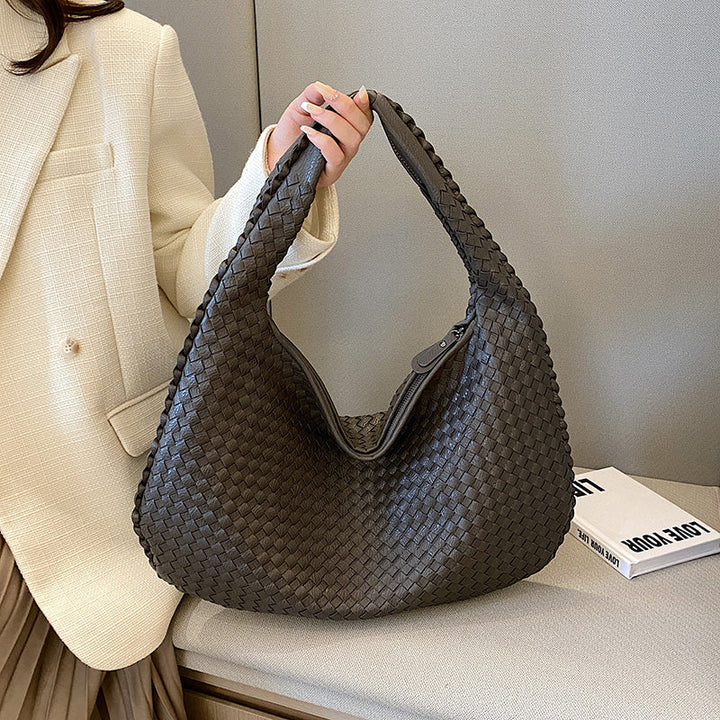 Gewebte Damenhandtasche aus Leder - Stilvolle Hobo Bag-Grau-Luzern Mode
