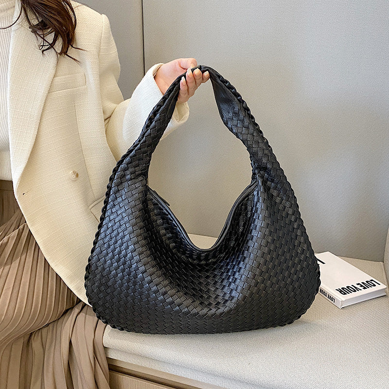 Gewebte Damenhandtasche aus Leder - Stilvolle Hobo Bag-Schwarz-Luzern Mode