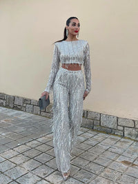 Glitzernde Pailletten | elastische Passform | zweiteilig | Fransen-Details | bequem-Luzern Mode