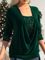 Damen Glitzer Top mit V-Ausschnitt und Pailletten-Details-Grün-S-Luzern Mode