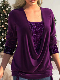 Damen Glitzer Top mit V-Ausschnitt und Pailletten-Details-Lila-S-Luzern Mode