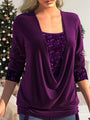 Damen Glitzer Top mit V-Ausschnitt und Pailletten-Details-Lila-S-Luzern Mode