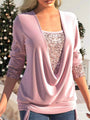 Damen Glitzer Top mit V-Ausschnitt und Pailletten-Details-Rosa-S-Luzern Mode