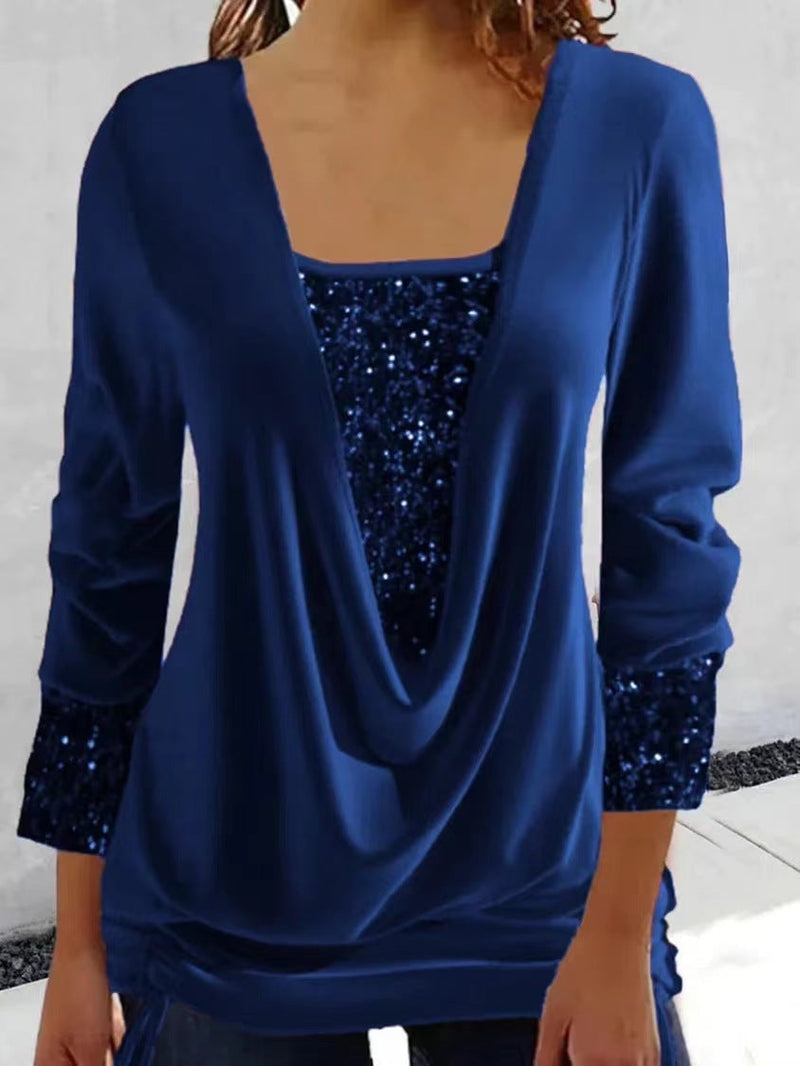 Damen Glitzer Top mit V-Ausschnitt und Pailletten-Details-Luzern Mode