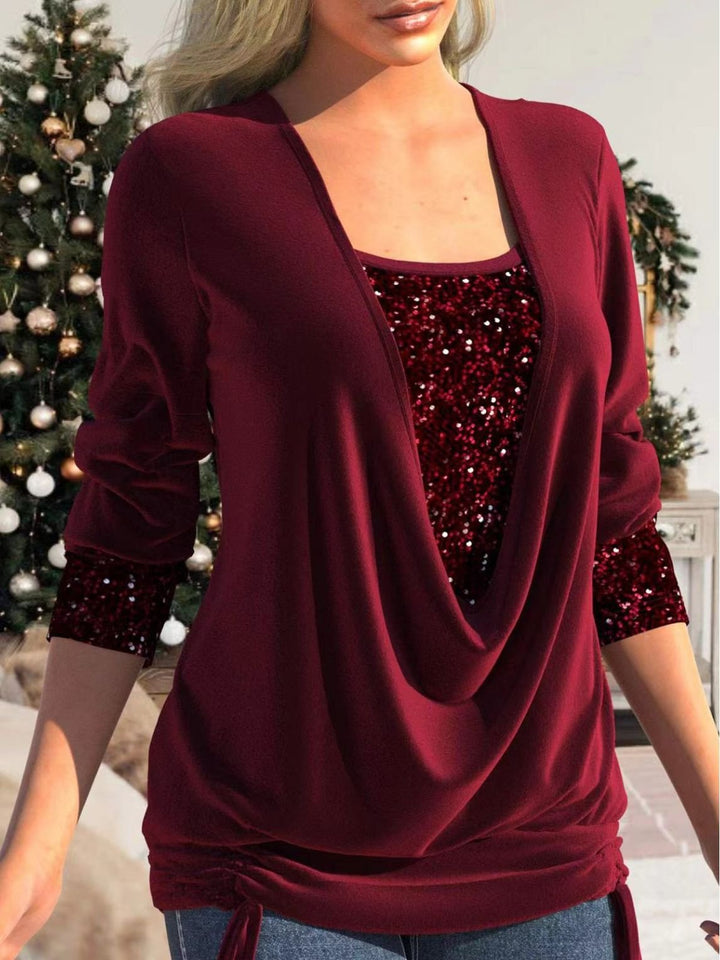 Damen Glitzer Top mit V-Ausschnitt und Pailletten-Details-Luzern Mode
