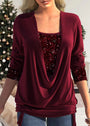 Damen Glitzer Top mit V-Ausschnitt und Pailletten-Details-Rot-S-Luzern Mode