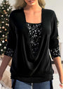 Damen Glitzer Top mit V-Ausschnitt und Pailletten-Details-Schwarz-S-Luzern Mode