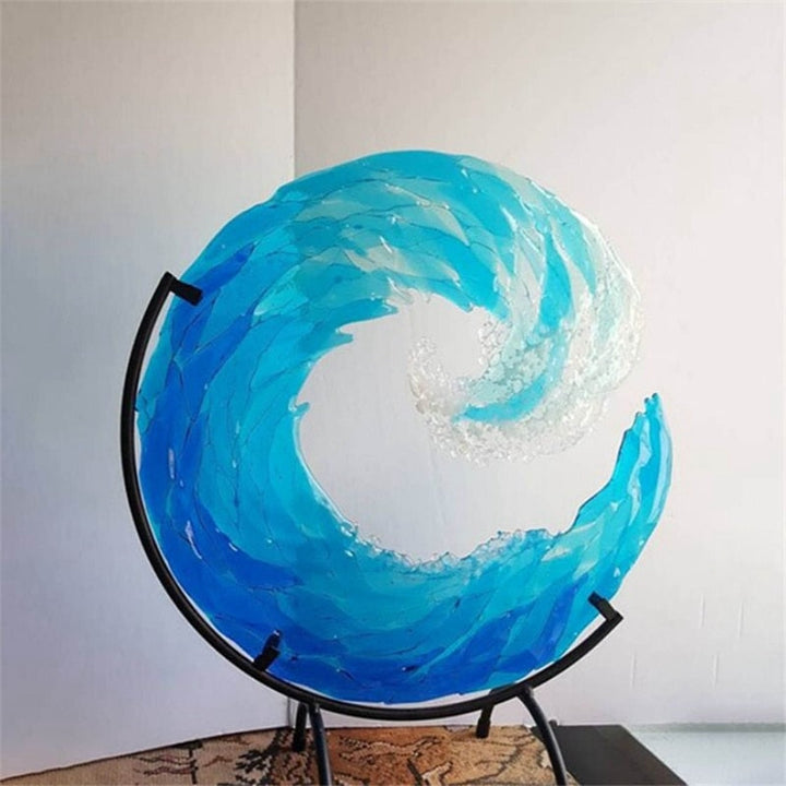 Glas-Skulptur | Welle Blau Langlebig Mit Ständer Einzigartig Stilvoll-Luzern Mode