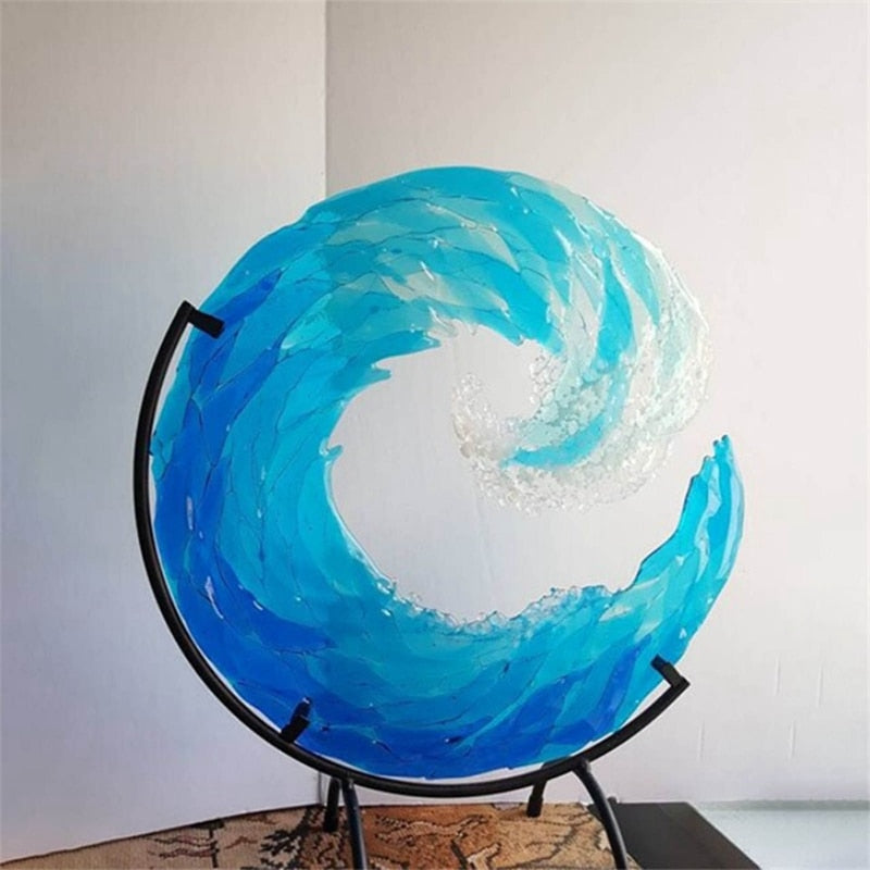 Glas-Skulptur | Welle Blau Langlebig Mit Ständer Einzigartig Stilvoll-Luzern Mode