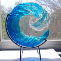 Glas-Skulptur | Welle Blau Langlebig Mit Ständer Einzigartig Stilvoll-Luzern Mode