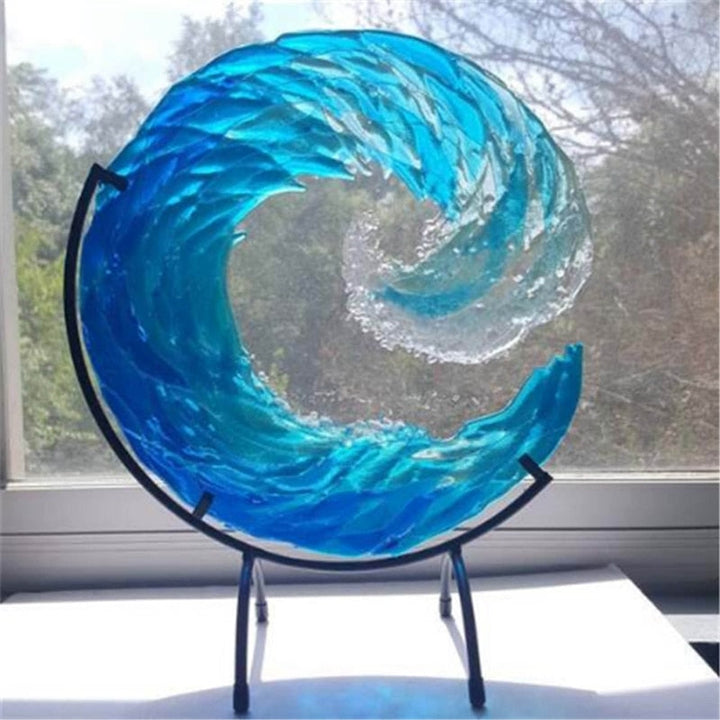 Glas-Skulptur | Welle Blau Langlebig Mit Ständer Einzigartig Stilvoll-Luzern Mode