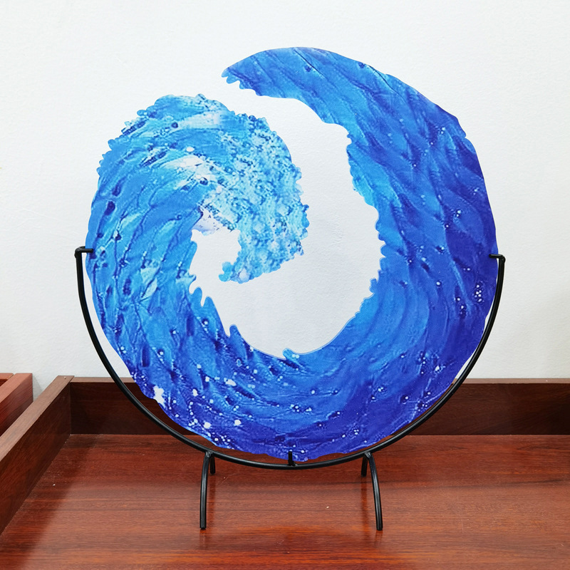 Glas-Skulptur | Welle Blau Langlebig Mit Ständer Einzigartig Stilvoll-Klein - 12cm-Luzern Mode