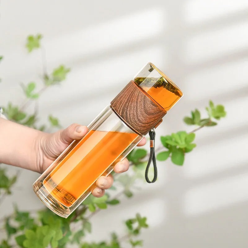 Thermoflasche | Glas | Transparent | Stilvoll | Langlebig | Isolierend | Vielseitig-Holz-Luzern Mode