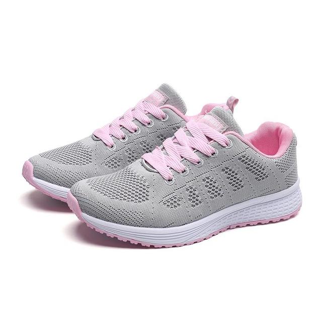 Damen Sneaker für Alltag und Sport - Bequeme Laufschuhe-Grau & Rosa-35-Luzern Mode